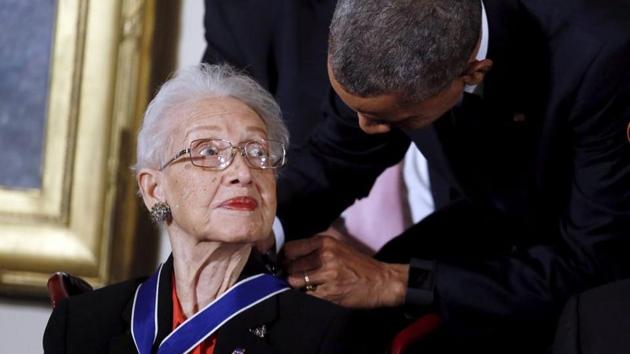 Former US President Barack Obama presents the Presidential Medal of Freedom to NASA mathematician Katherine G. Johnson at White House in Washington on November 24, 2015.(REUTERS) Former US President Barack Obama presents the Presidential Medal of Freedom to NASA mathematician Katherine G. Johnson at White House in Washington on November 24, 2015.(REUTERS)