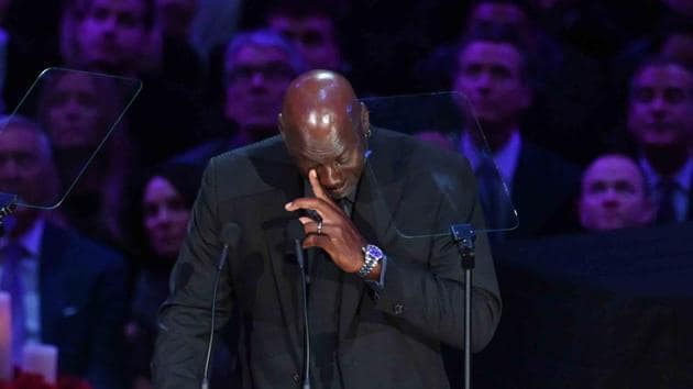 NBA legend Michael Jordan sheds tears during the memorial to celebrate the life of Kobe Bryant and daughter Gianna Bryant at Staples Center. Mandatory Credit: Robert Hanashiro-USA TODAY Sports(USA TODAY Sports)