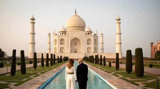 US President Donald Trump and first lady Melania Trump tour the historic Taj Mahal in Agra.(REUTERS)