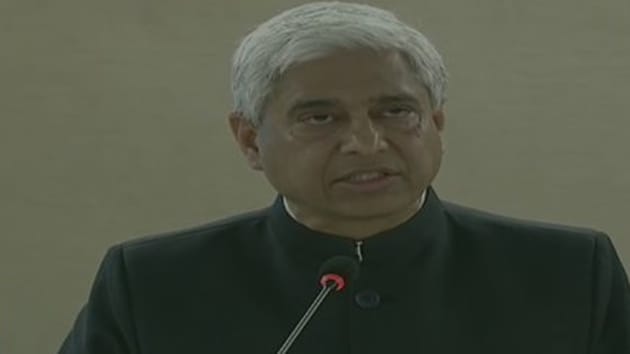 Indian envoy Vikas Swarup refuted Pakistan’s allegations on human rights abuses in Kashmir during a session at UN Human Rights Commission in Geneva, Feb 24, 2020.(ANI/ Twitter)