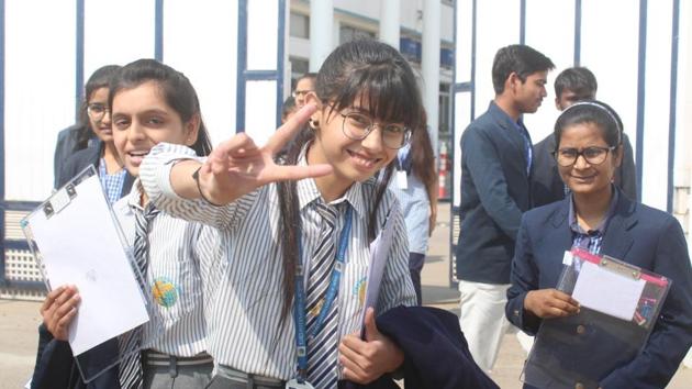 Students coming out of their exam centres after writing paper(Yogendra Kumar/Hindustan Times) Students coming out of their exam centres after writing paper(Yogendra Kumar/Hindustan Times)