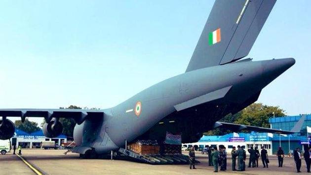 The C-17 Globemaster military aircraft brought around 15 tonnes of medical assistance comprising masks, gloves and other emergency medical equipment sent by India.
