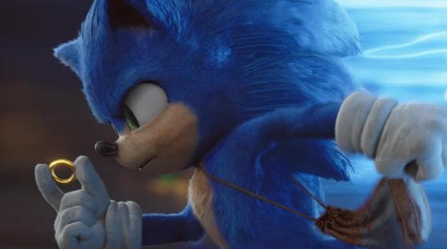 This image released by Paramount Pictures shows Sonic, voiced by Ben Schwartz, in a scene from Sonic the Hedgehog.(AP)