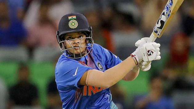 Indian batswoman Shafali Verma plays a shot(PTI) Indian batswoman Shafali Verma plays a shot(PTI)