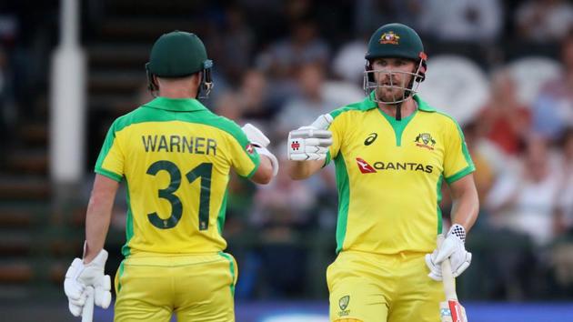Australia's Aaron Finch celebrates his half century with David Warner (REUTERS) Australia's Aaron Finch celebrates his half century with David Warner (REUTERS)