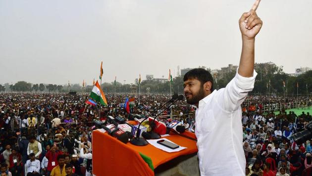 CPI leader Kanhaiya Kumar addresses the gathering during ‘Nagrikta Bachao – Desh Bachao Rally’ against CAA and NRC, at Gandhi Maidan, in Patna.