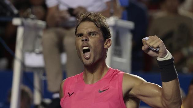 Spain's Rafael Nadal celebrates defeating Serbia's Miomir Kecmanovic.(AP)