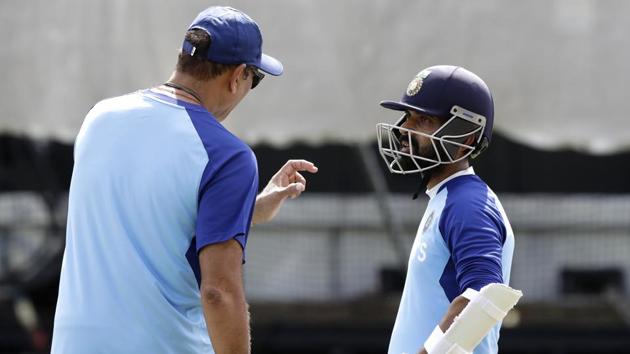 India coach Ravi Shastri with Ajinkya Rahane at nets.(AP)