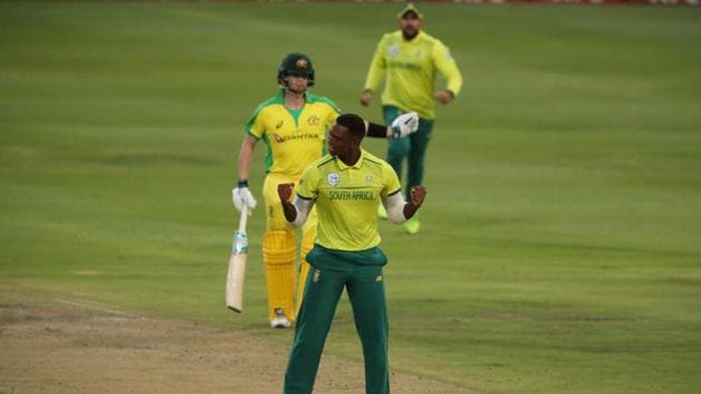 Cricket - South Africa v Australia - Third T20 - Newlands Cricket Ground, Cape Town, South Africa - February 26, 2020 South Africa's Kagiso Rabada appeals unsuccessfully for the wicket of Australia's Steve Smith(REUTERS)