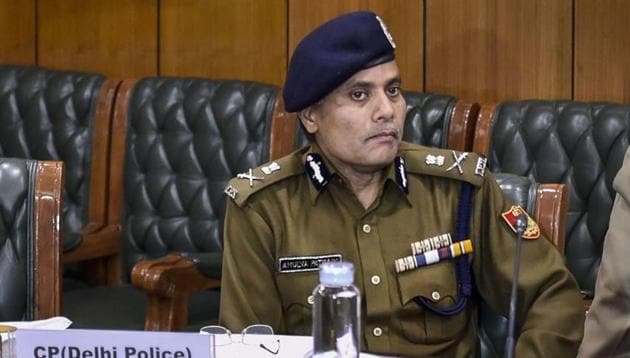 Delhi Police commissioner A Patnaik during a meeting.(PTI)