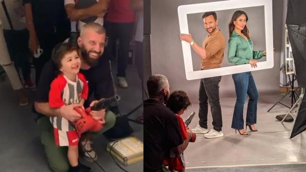 Taimur on sets of Kareena Kapoor and Saif Ali Khan’s commercial.