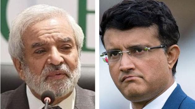 PCB chief Ehsan Mani and BCCI president Sourav Ganguly(HT Collage)