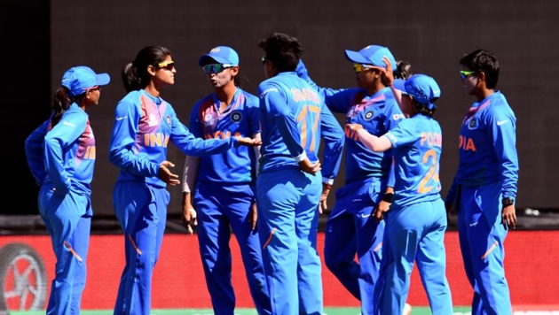 Indian cricket team celebrate after taking a wicket against Sri Lanka. (ICC Twitter)