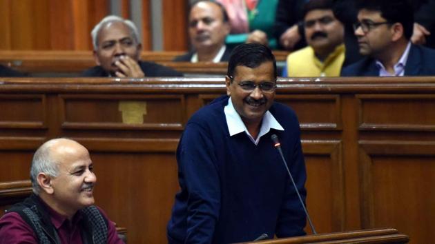 Delhi Chief Minister Arvind Kejriwal speaks during the first day of a three-day session of State Assembly, at Vidhan Sabha, in New Delhi. Delhi Deputy Chief Minister Manish Sisodia is also seen. (Sonu Mehta / HT Photo) Delhi Chief Minister Arvind Kejriwal speaks during the first day of a three-day session of State Assembly, at Vidhan Sabha, in New Delhi. Delhi Deputy Chief Minister Manish Sisodia is also seen. (Sonu Mehta / HT Photo)