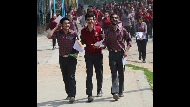 Students leave the exam centre after the first day of class 12 CBSE examinations at Sector 14 in Gurugram. (Yogendra Kumar / HT Photo) Students leave the exam centre after the first day of class 12 CBSE examinations at Sector 14 in Gurugram. (Yogendra Kumar / HT Photo)