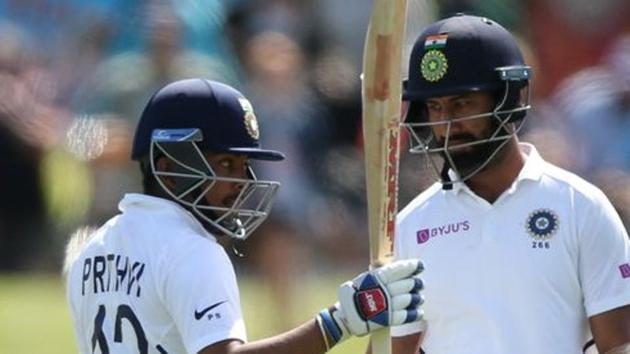 India's Prithvi Shaw celebrates his half century(REUTERS)