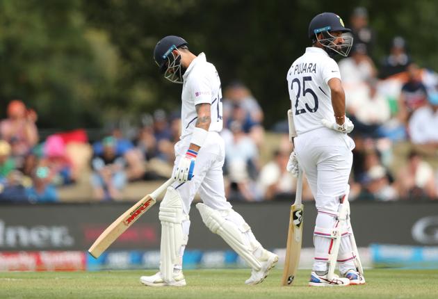 India's Virat Kohli walks off dejected after losing his wicket during play on day one of the second cricket test between New Zealand and India at Hagley Oval in Christchurch (REUTERS)