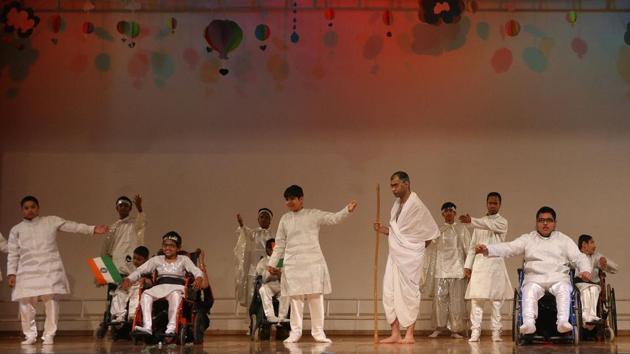 Specially abled students perform during the 21st Annual Day at Mata Bhagwanti Chadha Niketan(MBCN) at Sector 132 in Noida. (Virendra Singh Gosain / HT Photo) Specially abled students perform during the 21st Annual Day at Mata Bhagwanti Chadha Niketan(MBCN) at Sector 132 in Noida. (Virendra Singh Gosain / HT Photo)