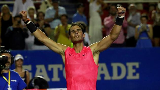 Rafael Nadal celebrates after winning his semifinal match against Bulgaria's Grigor Dimitrov.(REUTERS)