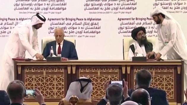 United States Special Representative for Afghanistan Zalmay Khalilzad and Mullah Abdul Ghani Baradar, the Taliban group’s top political leader signed a peace agreement between Taliban and U.S., in Doha on Saturday, Feb 29, 2020.(ANI) United States Special Representative for Afghanistan Zalmay Khalilzad and Mullah Abdul Ghani Baradar, the Taliban group’s top political leader signed a peace agreement between Taliban and U.S., in Doha on Saturday, Feb 29, 2020.(ANI)