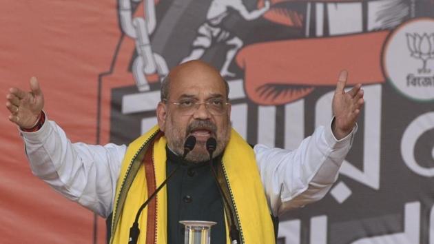 Amit Shah launched an all out attack on the Mamata Banerjee government in BJP’s Kolkata rally on Sunday(HT Photo/Samir Jana)