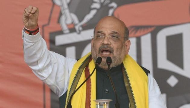 Home minister Amit Shah at a public meeting in West Bengal’s Kolkata on Sunday. (Samir Jana/HT Photo) Home minister Amit Shah at a public meeting in West Bengal’s Kolkata on Sunday. (Samir Jana/HT Photo)