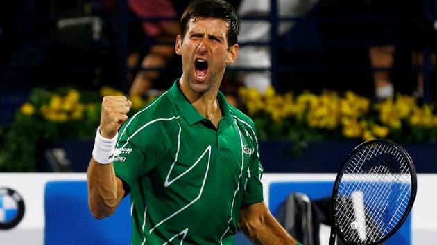 Serbia's Novak Djokovic celebrates after winning the Final match against Greece's Stefanos Tsitsipas.(REUTERS)