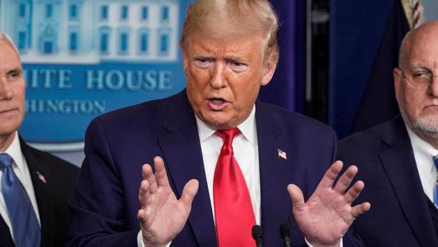 US president Donald Trump at a news conference on the coronavirus outbreak at the White House in Washington, US on February 29, 2020.(Reuters Photo)