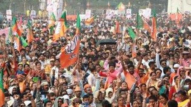 BJP supporters at Amit Shah’s Kolkata rally. BJP supporters at Amit Shah’s Kolkata rally.