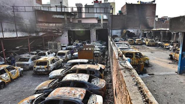 Police officers on the ground say that the rioters may have found these garages as the perfect place to start the chaos.(S Khanna/HT Photos)