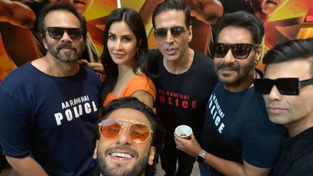 Ranveer Singh shared a group selfie from the trailer launch of Sooryavanshi.