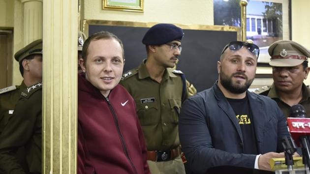 The foreign nationals who were rescued by Delhi Police, in New Delhi. (Sanjeev Verma/HT PHOTO) The foreign nationals who were rescued by Delhi Police, in New Delhi. (Sanjeev Verma/HT PHOTO)