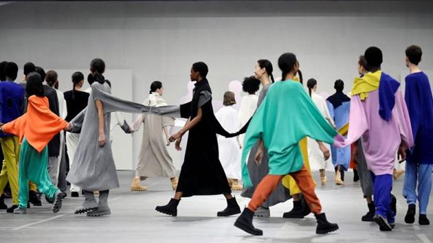 Models present creations by designer Satoshi Kondo as part of his Fall/Winter 2020/21 women's ready-to-wear collection show for fashion house Issey Miyake during Paris Fashion Week in Paris, France.(REUTERS)