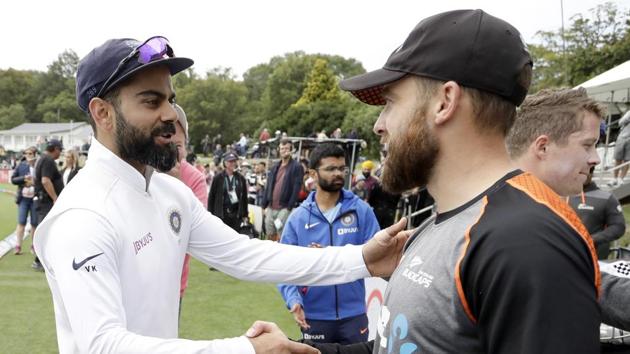 India's Virat Kohli, left, shakes hands with New Zealand's Tom Blundell (AP) India's Virat Kohli, left, shakes hands with New Zealand's Tom Blundell (AP)