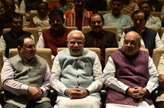Prime Minister Narendre Modi, Home Minister Amit Shah and BJP chief JP Nadda at the party’s parliamentary party meeting in New Delhi. Prime Minister Narendre Modi, Home Minister Amit Shah and BJP chief JP Nadda at the party’s parliamentary party meeting in New Delhi.