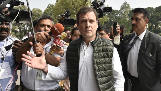 Congress MP Rahul Gandhi leaves after protesting over the recent violence in north-east Delhi, during the ongoing budget session in Parliament, in New Delhi. (Sanjeev Verma/HT PHOTO) Congress MP Rahul Gandhi leaves after protesting over the recent violence in north-east Delhi, during the ongoing budget session in Parliament, in New Delhi. (Sanjeev Verma/HT PHOTO)