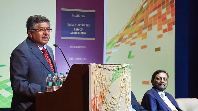 Union Law Minister Ravi Shankar Prasad speaks during the launch of a book 'Commentary on the Law of Arbitration', authored by Indu Malhotra in New Delhi. (PTI) Union Law Minister Ravi Shankar Prasad speaks during the launch of a book 'Commentary on the Law of Arbitration', authored by Indu Malhotra in New Delhi. (PTI)