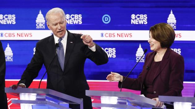 Democratic presidential candidates, former Vice President Joe Biden, left, and Sen. Amy Klobuchar, D-Minn., participate in a Democratic presidential primary debate at the Gaillard Center in Charleston, South Carolina. (AP) Democratic presidential candidates, former Vice President Joe Biden, left, and Sen. Amy Klobuchar, D-Minn., participate in a Democratic presidential primary debate at the Gaillard Center in Charleston, South Carolina. (AP)