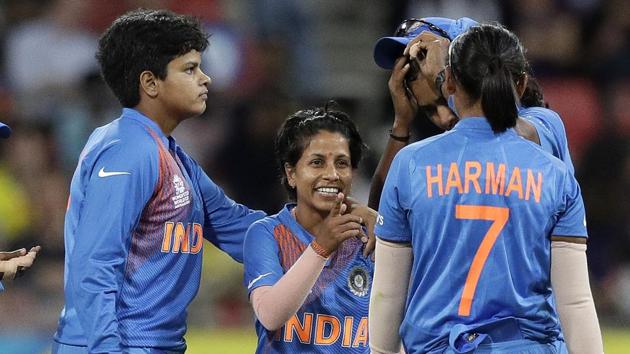 India's Poonam Yadav, center, is congratulated by teammates after taking a wicket(AP) India's Poonam Yadav, center, is congratulated by teammates after taking a wicket(AP)