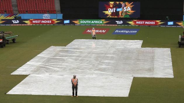 Rain washed out South Africa’s group stage clash against West Indies.(AP) Rain washed out South Africa’s group stage clash against West Indies.(AP)