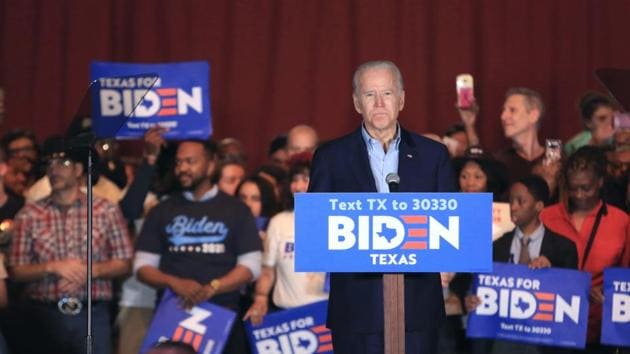 Former Vice President Joe Biden pauses as he delivers a speech during a campaign event in Dallas, Texas, U.S., on Monday, March 2, 2020. (Bloomberg) Former Vice President Joe Biden pauses as he delivers a speech during a campaign event in Dallas, Texas, U.S., on Monday, March 2, 2020. (Bloomberg)