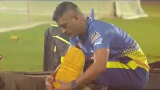 MS Dhoni during a practice session for Chennai Super Kings.(Twitter/CSK)