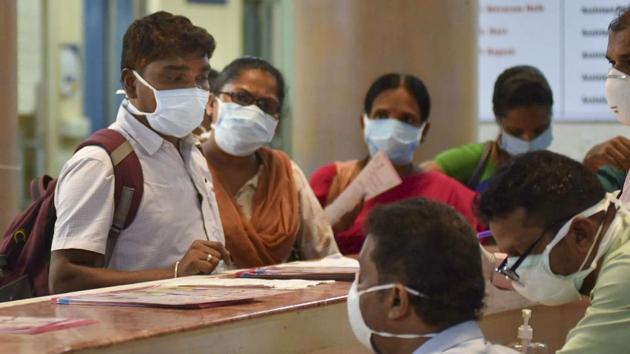 Visitors wear protective masks in wake of the deadly novel coronavirus, at Government Gandhi Hospital in Hyderabad on March 3, 2020. (PTI)