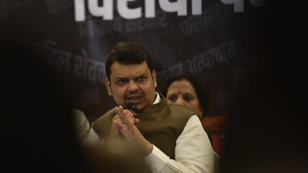 Opposition Party leader Devendra Fadnavis along with his party leaders addressing to media during the press conference on upcoming State Assembly at Mahila Vikas Mandal,Colaba in Mumbai. (Anshuman Poyrekar/HT Photo) Opposition Party leader Devendra Fadnavis along with his party leaders addressing to media during the press conference on upcoming State Assembly at Mahila Vikas Mandal,Colaba in Mumbai. (Anshuman Poyrekar/HT Photo)