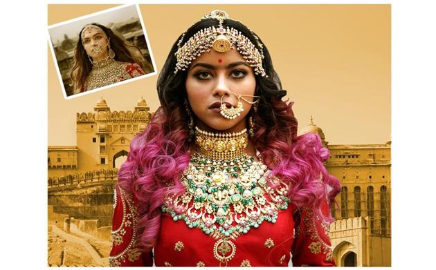Priyanka nails the elegant yet compelling aura of Deepika Padukone’s Rani Padmavati from Padmaavat. (Wardrobe: Karishma Deepa Sondhi, Asha Gautam, WeaverStory.com, Karrtik D; Jewellery: The Tiana, RK Jewellers South Extension II; Makeup: Kiko Milano, Aashmeen Munjaal; Hair: Blossom Kochhar; Location Courtesy: Hyatt Regency, Gurugram) (Tarasha/HT)