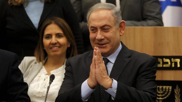 Israeli Prime Minister Benjamin Netanyahu gestures during a meeting of Israel's right-wing block at the Knesset (parliament) in Jerusalem on March 4, 2020.(AFP) Israeli Prime Minister Benjamin Netanyahu gestures during a meeting of Israel's right-wing block at the Knesset (parliament) in Jerusalem on March 4, 2020.(AFP)