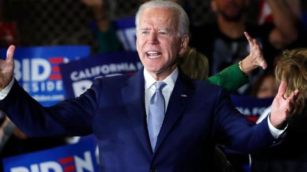 Democratic US presidential candidate and former Vice President Joe Biden addresses supporters at his Super Tuesday night rally in Los Angeles, California, March 3, 2020.(REUTERS)