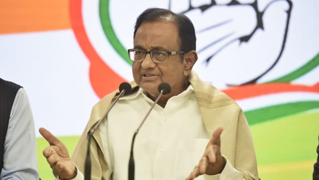 Senior Congress leader P Chidambaram addresses media at AICC headquarters in New Delhi on March 7, 2020. (Vipin Kumar/ Hindustan Times) Senior Congress leader P Chidambaram addresses media at AICC headquarters in New Delhi on March 7, 2020. (Vipin Kumar/ Hindustan Times)
