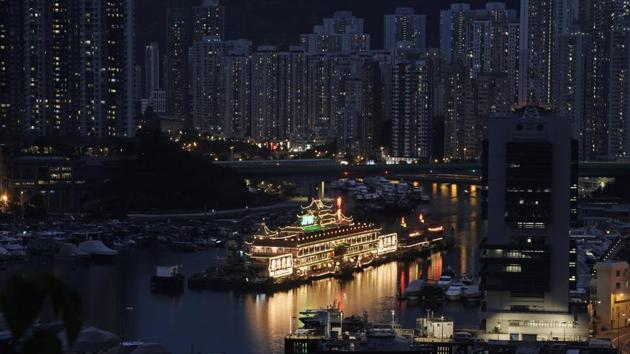 An aerial view of Jumbo floating restaurants in Hong Kong. The Jumbo floating restaurants are closed "until further notice" as the COVID-19 coronavirus outbreak continues to slam the city's food and beverage industry. (Kin Cheung / AP) An aerial view of Jumbo floating restaurants in Hong Kong. The Jumbo floating restaurants are closed "until further notice" as the COVID-19 coronavirus outbreak continues to slam the city's food and beverage industry. (Kin Cheung / AP)