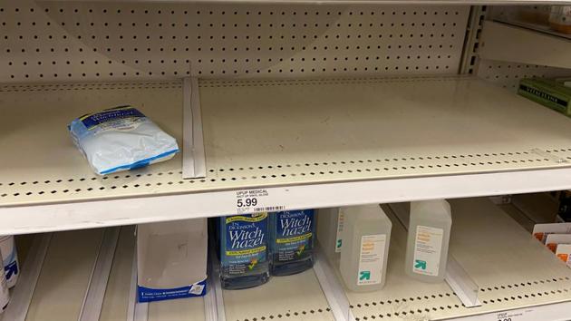 Empty shelves are seen in Target as latex gloves are sold out amid the coronavirus outbreak, in Culver City, California, US.(REUTERS) Empty shelves are seen in Target as latex gloves are sold out amid the coronavirus outbreak, in Culver City, California, US.(REUTERS)